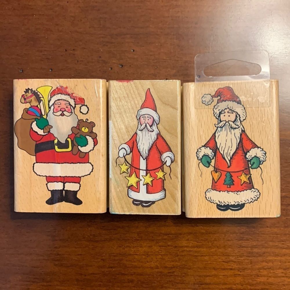 Set of Santa Rubber Stamps One Traditional and Two Folk Style